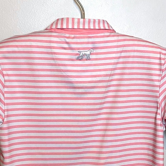Fieldstone Pink White Stripe Polo Shirt Dog Logo Boys Youth Medium - Picture 4 of 6